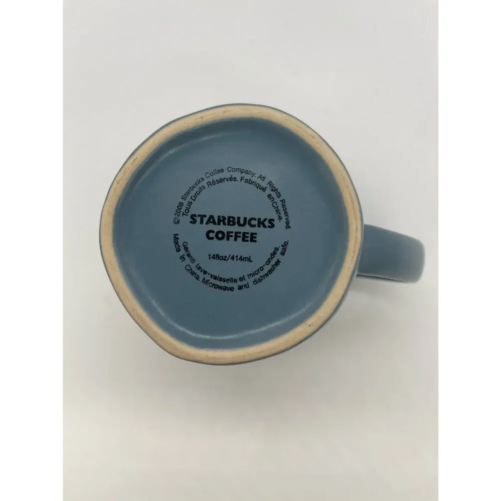 Starbucks 2008 Slate Blue With White Polka Dots 14oz Coffee Cup Mug